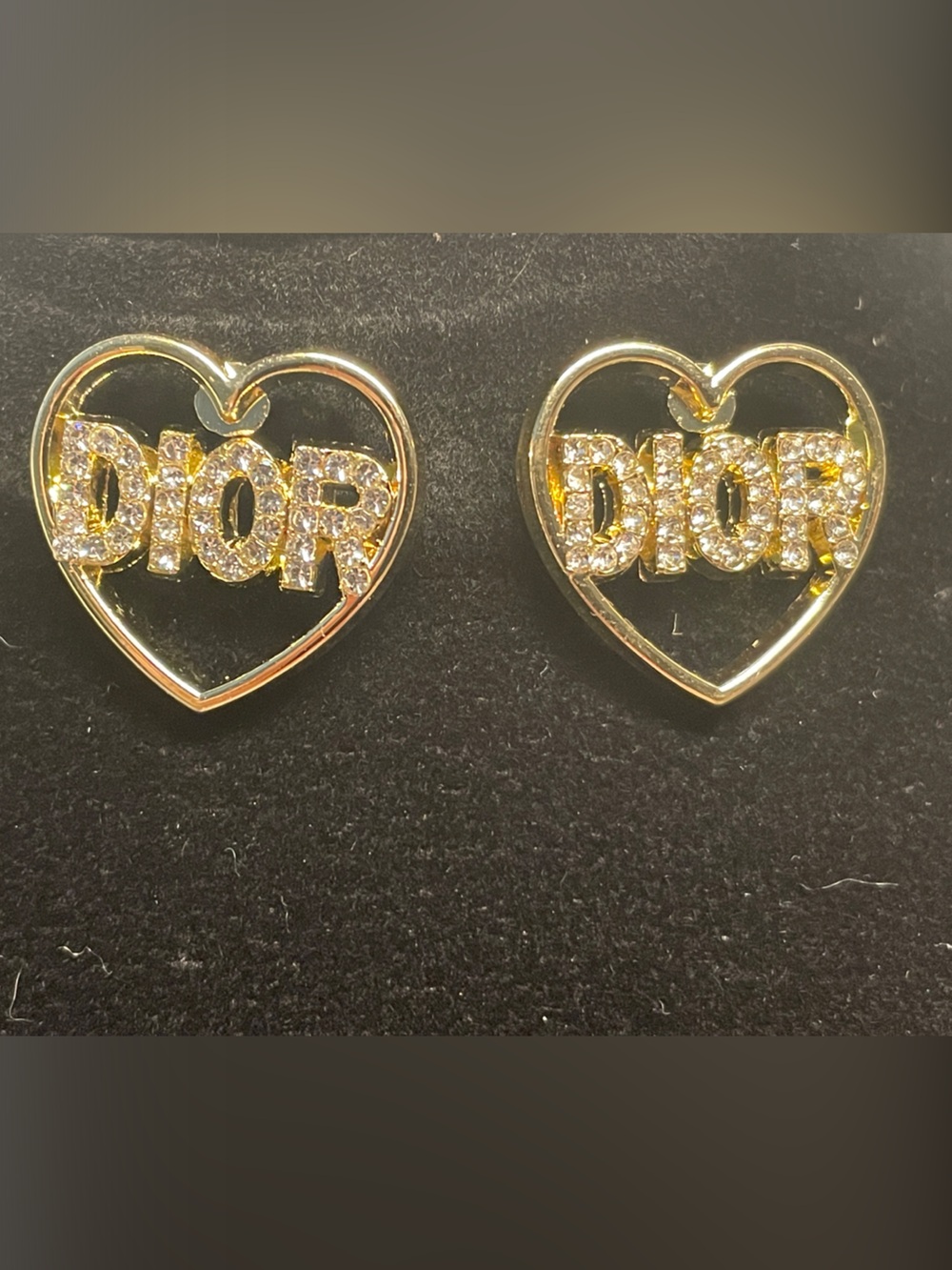 Dior Gold Crystal 'Dior' Heart Stud Earrings